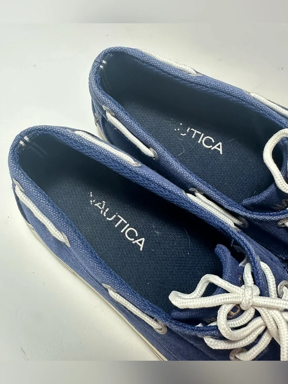 Nautica Galley Boat Shoes Navy Blue Canvas White Laces Mens 9 US 8.5 UK 42 EU
